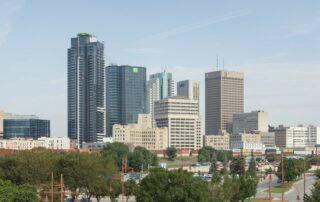 Panoramic shot of the downtown skyline of Winnipeg, Manitoba, Ca